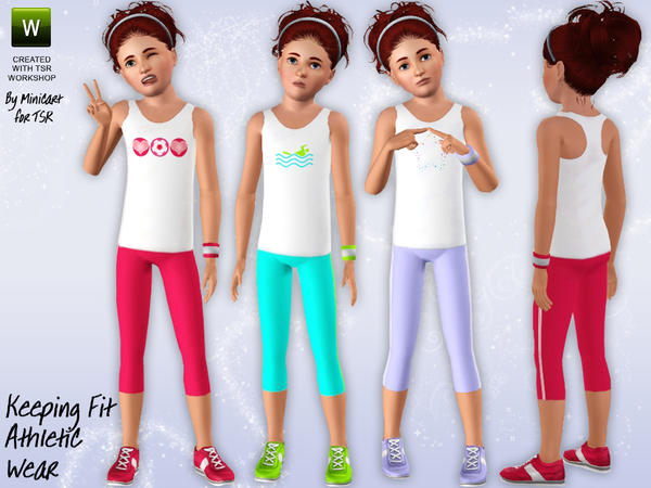Sims 3 — Keeping Fit! by minicart — This Keeping Fit athletic outfit for girls comes in three variations with three