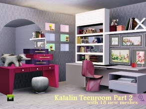 Sims 3 — Katalin Teenroom Part 2 by Flovv — A unique, modern study for teens, with huge mirrors and lots of space for