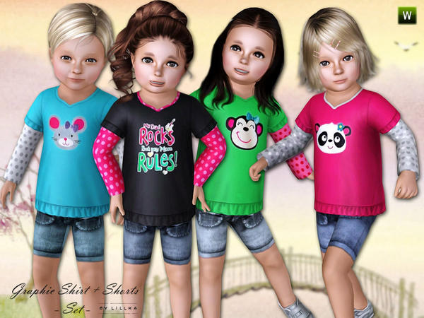 Sims 3 — Toddler Graphic Shirt with Shorts ~ Set by lillka — This set includes: Graphic shirt for toddler girls.