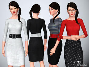 Sims 3 — Witty Dress 01 by katelys — New everyday/formal dress with 4 recolorable palettes.