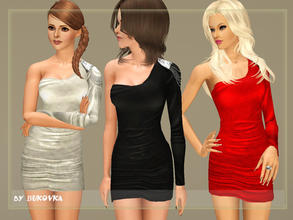 Sims 3 — Dress with one sleeve by bukovka — Dress for the young and adult women. Three versions of staining. Repainting