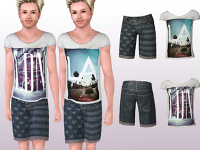 Sims 3 — Karleusa SET by ShakeProductions — New set by ShakeProductions -Painted Tshirts -Denim shorts