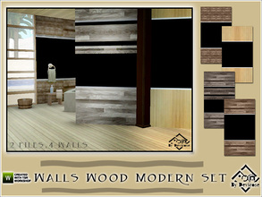 Sims 3 — Walls Wood Modern Set by Devirose — A group of four walls of the modern style, with wood paneling and central