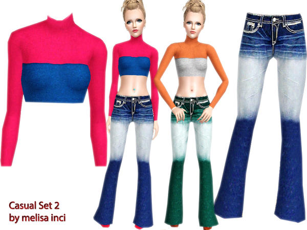 Sims 3 — Casual Set 2 by melisa_inci — Casual Set 2 Double Layer Top Bootcut Jean Young Adult-Adult
