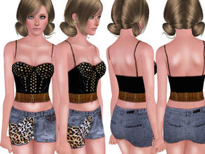 Sims 3 — Dream Collection 3 by ShakeProductions — 3= Studded stylish top with leopard denim shorts (2 masks)