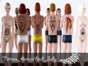 Sims 3 — AnimalHead by mao45872 — This is a set of monochrome tattoo set,Contains six tattoos pattern,As can be seen,