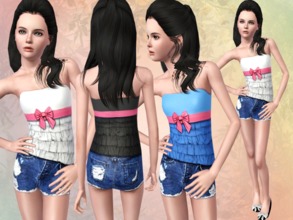 Sims 3 — Everyday Outfit  *teens* by Simonka — Cute top with bow and vintage shorts. It's perfect for your little sims!