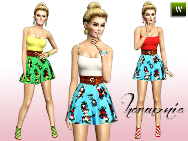 Sims 3 — Girly Top and Floral Cotton Skirt by Harmonia — Custom Mesh By Harmonia09 part of the Recolorable The fabulously