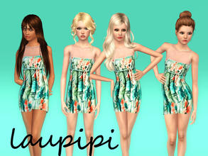 Sims 3 — Flower Teen Dress - not recolorable by laupipi2 — New floral not recolorable dress with a blue belt for teens!!
