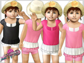 Sims 3 — Sunshine outfit by Weeky — Custom mesh by me :) Recolorable in 4 color palettes. For toddler girls. Outfit with