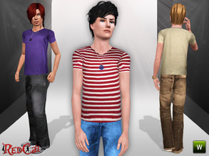 Sims 3 — Teen Male Set 001 by RedCat — Tshirt with Necklace: 3 Recolorable Palette. Game Mesh. Jeans: 2 Recolorable