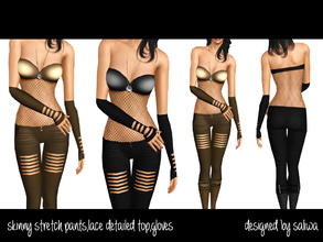 Sims 3 — Witney Black Outfit by saliwa — Stretch Skinny Pants+Laced Top+Gloves