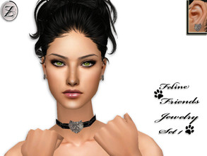 Sims 2 — Feline Friends Jewelry Set 1  by zodapop — Faux crocskin leather choker with metallic Persian cat pendant and