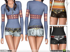 Sims 3 — Denim Cutoff Shorts - S92 by ekinege — Leather detail denim cutoff shorts. 4 recolorable parts.