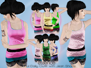 Sims 3 — Coloful Daily Outfit with Jean Shorts by simseviyo — New outfit for young adults and teens.