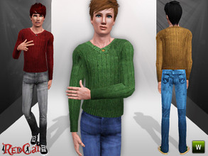 Sims 3 — Male Set 003 by RedCat — Sweater: 2 Recolorable Palette. Game Mesh. Jeans: 2 Recolorable Palette. Game Mesh.