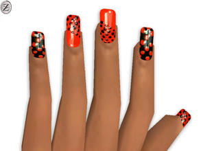 Sims 2 — Nails 30 by zodapop — Red and black spotted nails. Can be found under head accessories.