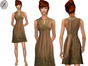 Sims 2 — 2012 Fashion Collection Part 39 by zodapop — Olive brown dress with crochet lace along the buttoned bib collar