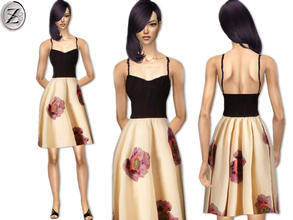 Sims 2 — 2012 Fashion Collection Part 40 by zodapop — Black and cream dress with floral print.