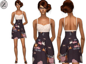 Sims 2 — 2012 Fashion Collection Part 41 by zodapop — Black floral print dress with white crochet bodice.