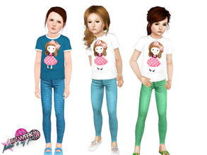 Sims 3 — Doll SET by Weeky — Sweet t-shirt with graphic and colored skinny jeans for little girls. Everything is