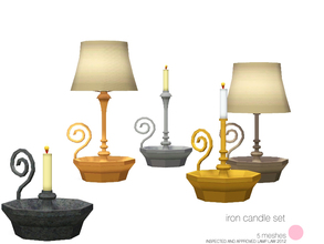 Sims 3 — Iron Candle Set by DOT — Iron Candle Lamp Set. Iron metal base with Cloth shade. Set of 5 Meshes. Country and