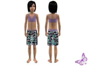 Sims 2 — Girls Boardshorts - Swimwear 2 by sinful_aussie — Black and purple swimwear. Purple bikini top with heart