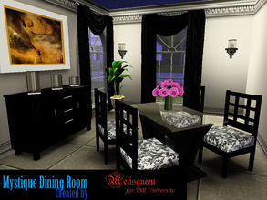 Sims 3 — MystiqueDiningRoom by metisqueen2 — Classy black and white dining set. Set includes 5 new items for your Sims to