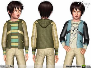 Sims 3 — Knit Hoodie 2 (Child) - S96 by ekinege — Leather sleeve knit hoodie for boys. 3 recolorable parts.