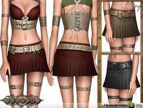 Sims 3 — Fratres - Steampunk Belted Mini Skirt by ekinege — Pleated skirt with leather belt and double leg thigh harness.