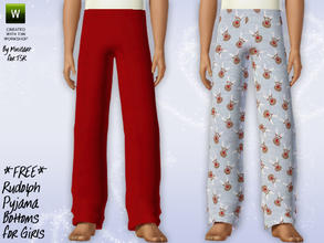 Sims 3 — Rudolph Pyjama Bottoms for Girls by minicart — Warm and snuggly Rudolph themed pyjama bottoms for girls - just