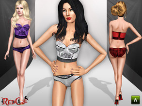 Sims 3 — Lace Velvet Lingerie Set by RedCat — Bralet: 1 Recolorable Pallet. 3 Styles. Game Mesh. Mini: 1 Recolorable