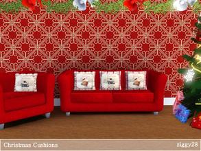 Sims 3 — Christmas Cushions by ziggy28 — A set of 4 cushions with stitching and button detail. Featuring a santa and a