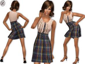 Sims 2 — 2012 Fashion Collection Part 47 by zodapop — Plaid button-down dress with a ribbed ruffled bodice and crinkle-