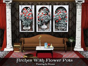 Sims 3 — Arches With Flower Pots by Rirann — A shabby triptych with flower pots in arches. Performed in black-and-white