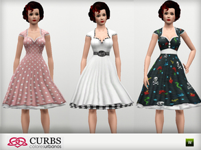 Sims 3 — 3 Rockabilly  dresses set01 by Colores_Urbanos — This set includes 3 dresses pin up with different details.
