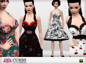 Sims 3 — 4 Rockabilly dresses set02 by Colores_Urbanos — This set includes 4 dresses pin up with Straps and different