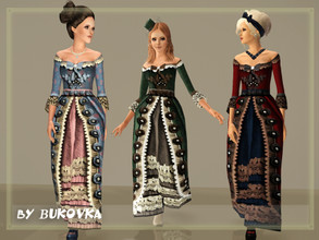 Sims 3 —  Rococo Dress by bukovka — Dress of a bygone era. Designed for young women and adults. 3 color options.