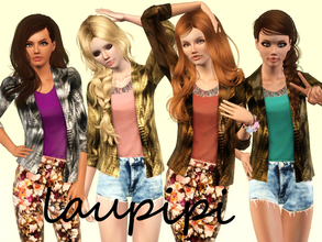 Sims 3 — We Want Spring Set by laupipi2 — This set is composed of two items: A fur jacket with a shirt embellished or