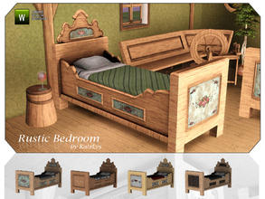 Sims 3 — Rustic Bedroom Single Bed by katelys — New single bed with 4 recolorable palettes.