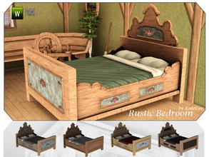 Sims 3 — Rustic Bedroom Double Bed by katelys — New bed with 4 recolorable palettes.