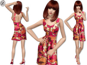 Sims 2 — 2013 Fashion Collection Part 1 by zodapop — Multicolored retro flower print dress.