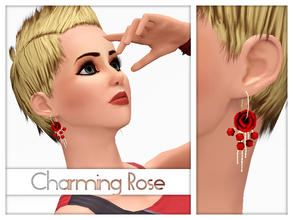 Sims 3 — Earrings Charming Rose by Kiolometro — Rose and some beads on small chains. 3 recolouring channel.