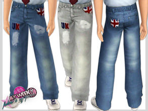 Sims 3 — Denim jeans for boys  by Weeky — Denim jeans for boys with icons of Great Britain. Recolorable. For children