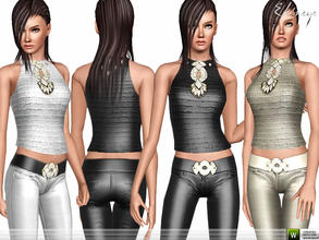 Sims 3 — Embellished Leather Top - S106 by ekinege — Croc-effect. Sleeveless. Embellished leather top. Y.Adult - Adult.
