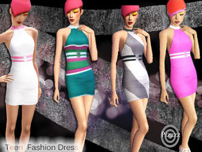 Sims 3 — Teens Fashion Dress by pizazz — Teen dress. Two styles in one. BASE GAME MESH. Three color pallets, Everyday and