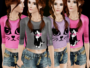 Sims 3 — Kedi Surat by simseviyo — New set with 2 cat printed tops and a studded jean!