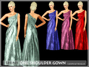 Sims 3 — Shiny One Shoulder Gown by Serpentrogue — 5 kinds young adult/adult formal tested in the game has small