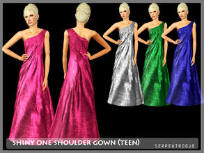 Sims 3 — Shiny One shoulder Gown (teen) by Serpentrogue — teen/ female/formal 5 styles tested in the game base game