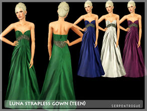 Sims 3 — Luna Strapless Gown (teen) by Serpentrogue — teen/ female/formal 4 styles tested in the game base game